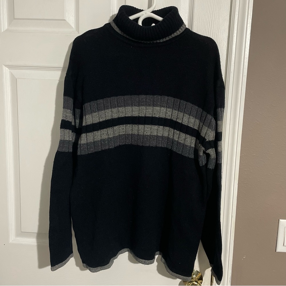 VTG Koman Multicolor Acrylic Pullover Sweater Mens Medium LongSleeve Black Gray
